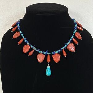 Jasper, Lapis & Turquoise‎ Beaded 18-21.5" Statement Charm Necklace